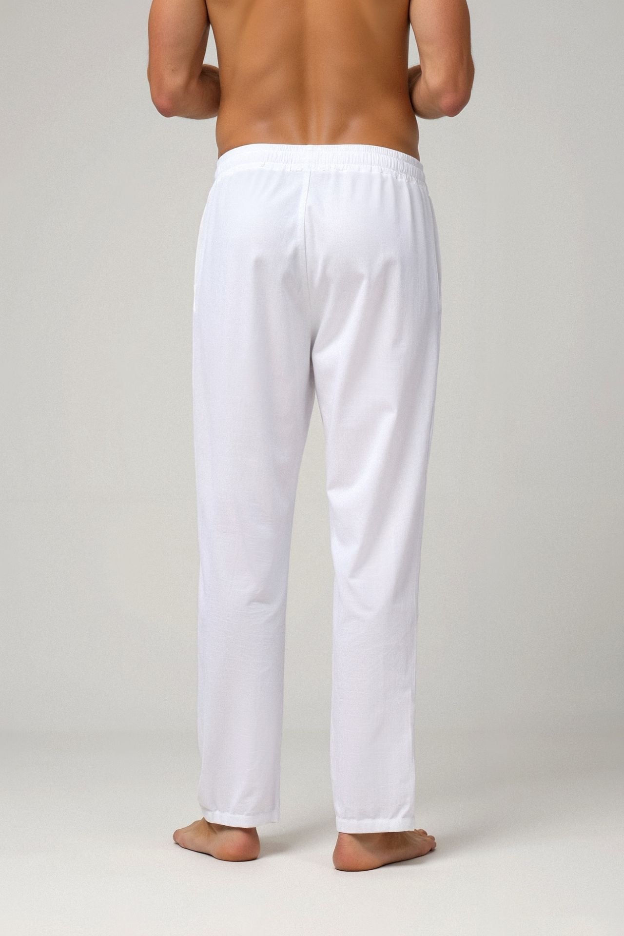 Pantalon à cordon de serrage en mélange de coton et de lin