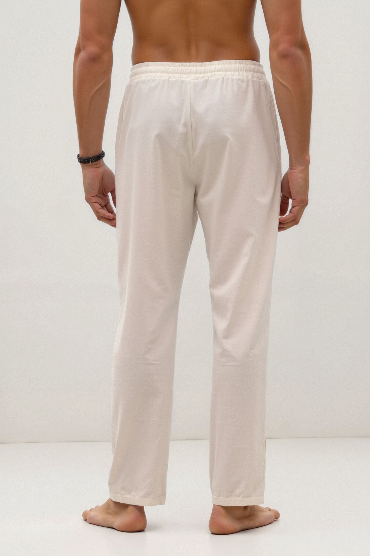 Pantalon à cordon de serrage en mélange de coton et de lin